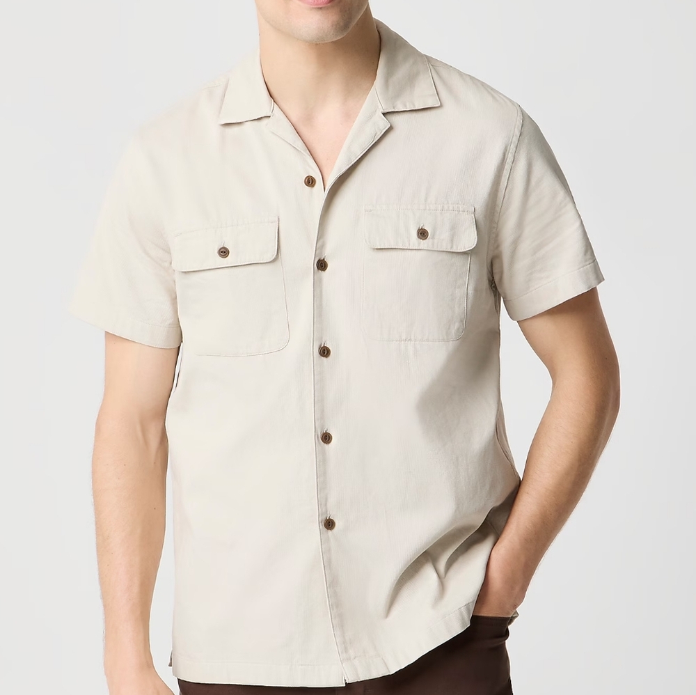 J. Crew Men's Textured Corduroy Camp Shirt Size Large NEW